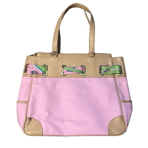 Well loved Parazul  bag, pink, and green with scarf. See flaws in pictures. - Picture 2 of 5